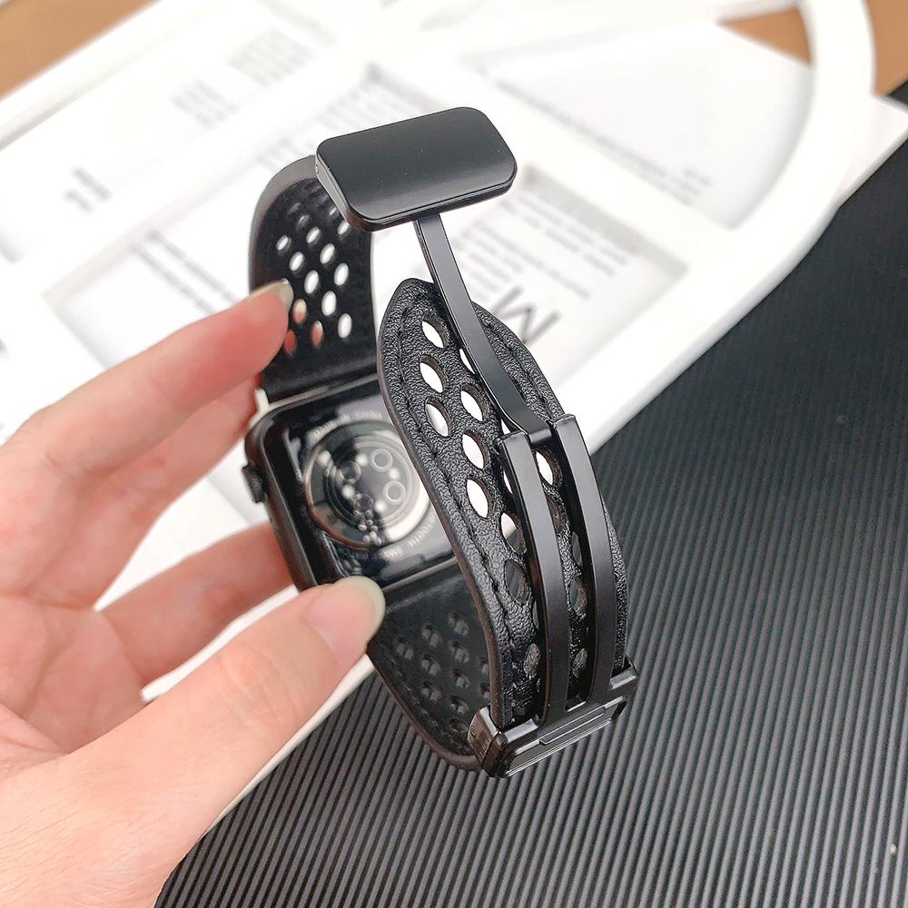 Silicone+Leather Strap For Apple Watch Ultra2 Band 49mm 45mm 41mm 40mm 44mm 42mm Magnetic Bracelet iWatch Series 9 8 7 SE 6 5 4 3