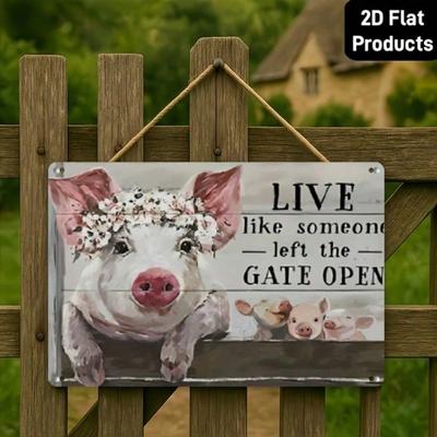 Vintage Funny Pig Metal Sign Wall Decor - Farmhouse 2D Flat Wall Art with Watercolor Design, Rustic "Live Like Someone Left The