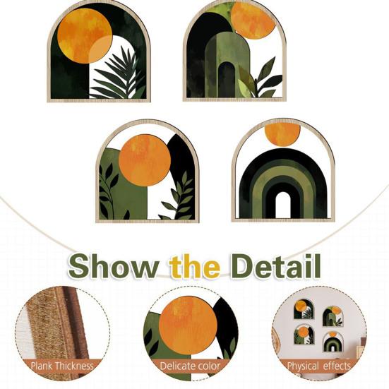 4 Pcs Wooden Round Boho Wall Art Bohemian Hollow Out Circle Wall Decor Neutral Minimalist Farmhouse Wall Hanging Sign for Bedroom Patio Balcony