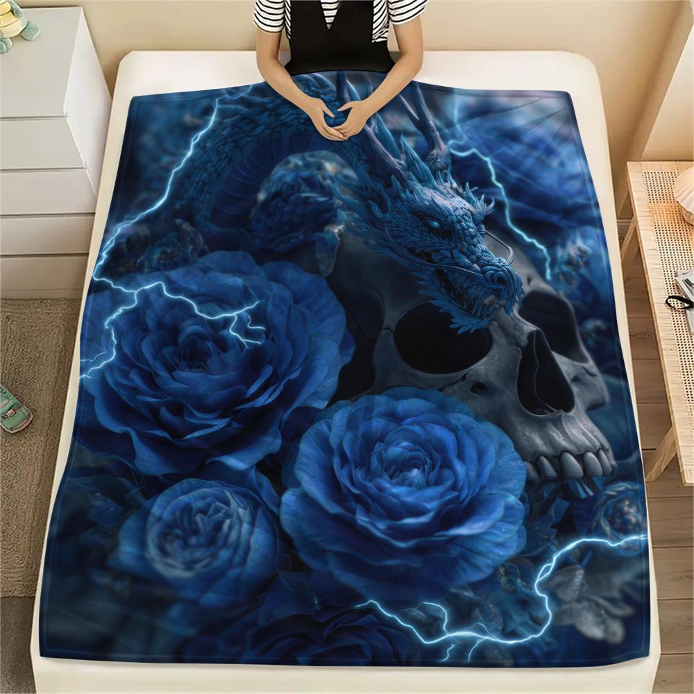 Rose Dragons  Print Flannel Blanket, High quality Comfortable for All Seasons, Home Decor, Warmth and Comfort