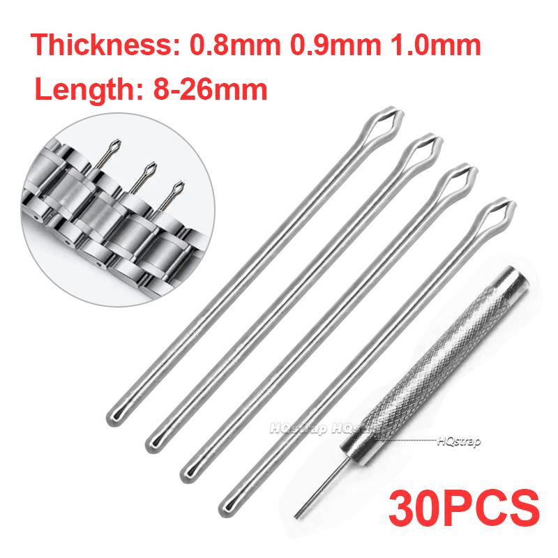 30 stk. Urrem Link Pins i Rustfrit Stål 0,8/0,9/1,0 mm Split Pin 18mm 20mm 22mm 8mm-26mm Armbånd Link Bar Rem Forbindelsesstænger