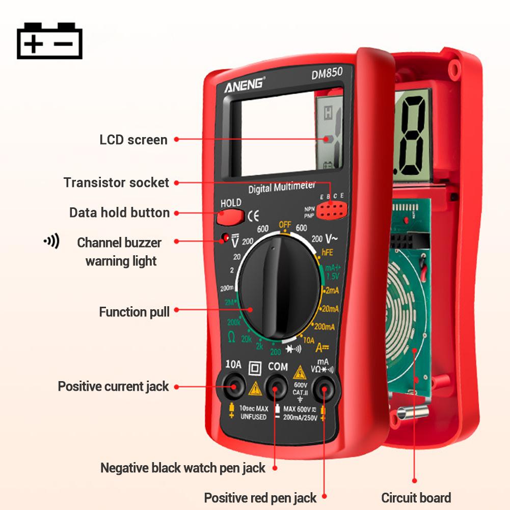 Digital Multimeter Tester, Electric DC AC Voltmeter, Measures Resistance, Diode, LCD Backlit Display, Stretchable 45° Height Adjustable Kickstand