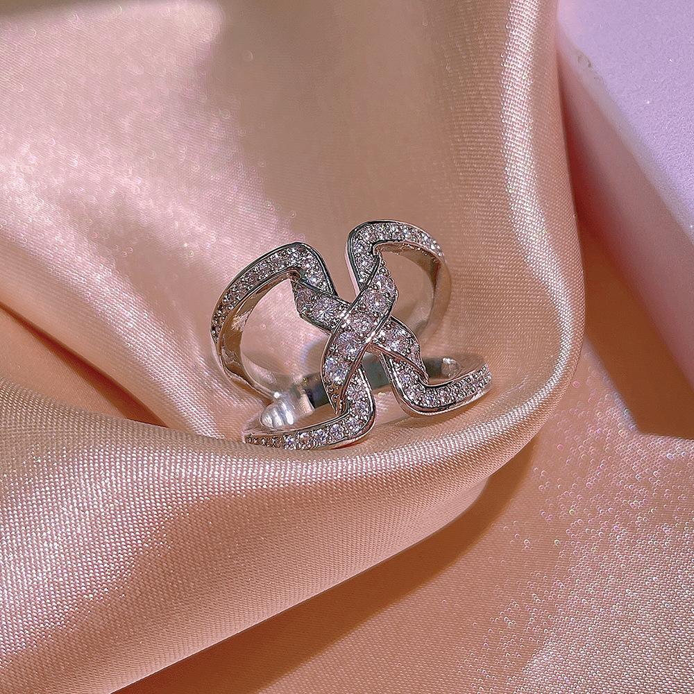 Sterling Silver Creative Geometric Ring for Ladies Zircon Irregular Ring Party Birthday Jewelry Gift