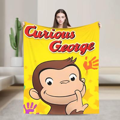 Curious George Funny Cartoon Flannel Blanket Monkey Awesome Throw Blankets for Home 125*100cm Quilt,