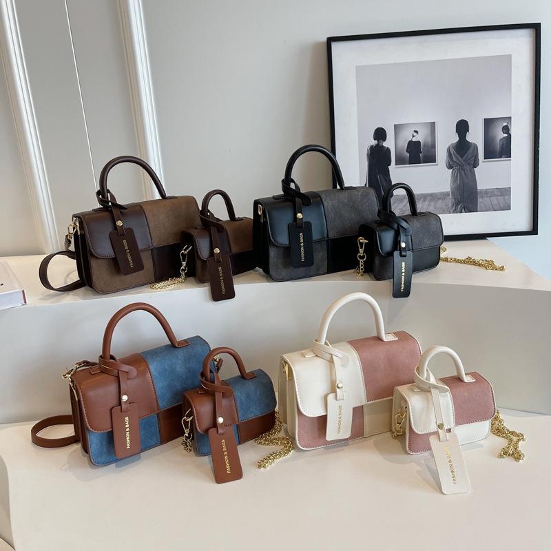 Fashion contrasting color simple handbag new trendy casual small square bag retro shoulder messenger bag bag women