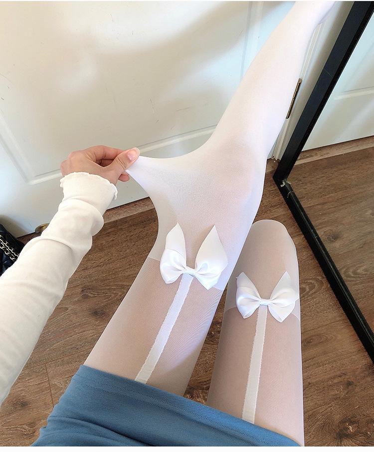 

Весна/лето Прозрачные черные носки с бантом и имитацией слинга One Size белый