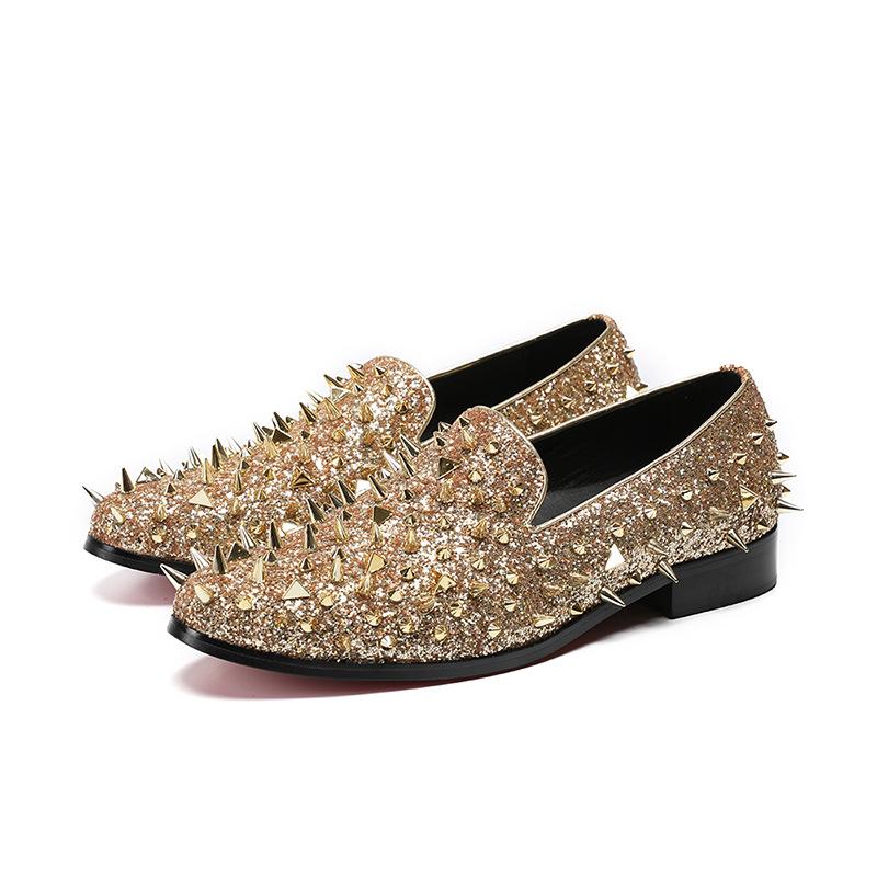 Fashion High-end Gold Deerskin Luxury Rose Gold Studded Shoes 46 Men Gentleman High Dress Plus Size 47 Party Wedding Casual Shoes
