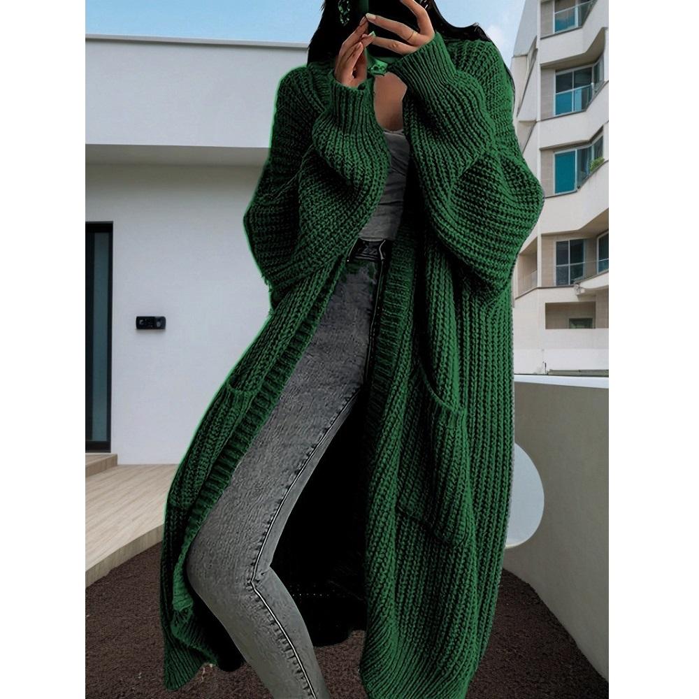 Dames Winter Herfst Trui Vesten Lange Mouw Maxi Gebreide Bovenkleding Jassen Zakken Jassen