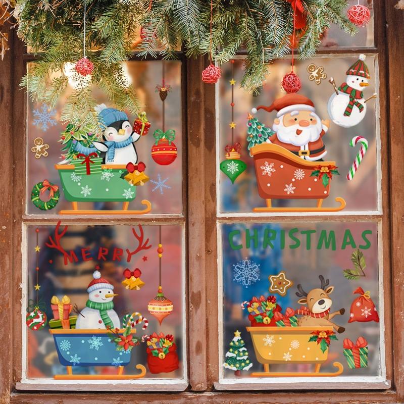 Christmas Window Stickers Santa Claus Snowman Deer Snowflake Glass Decal for New Year Decoration 2026 Room Home Decor Kids Gifts