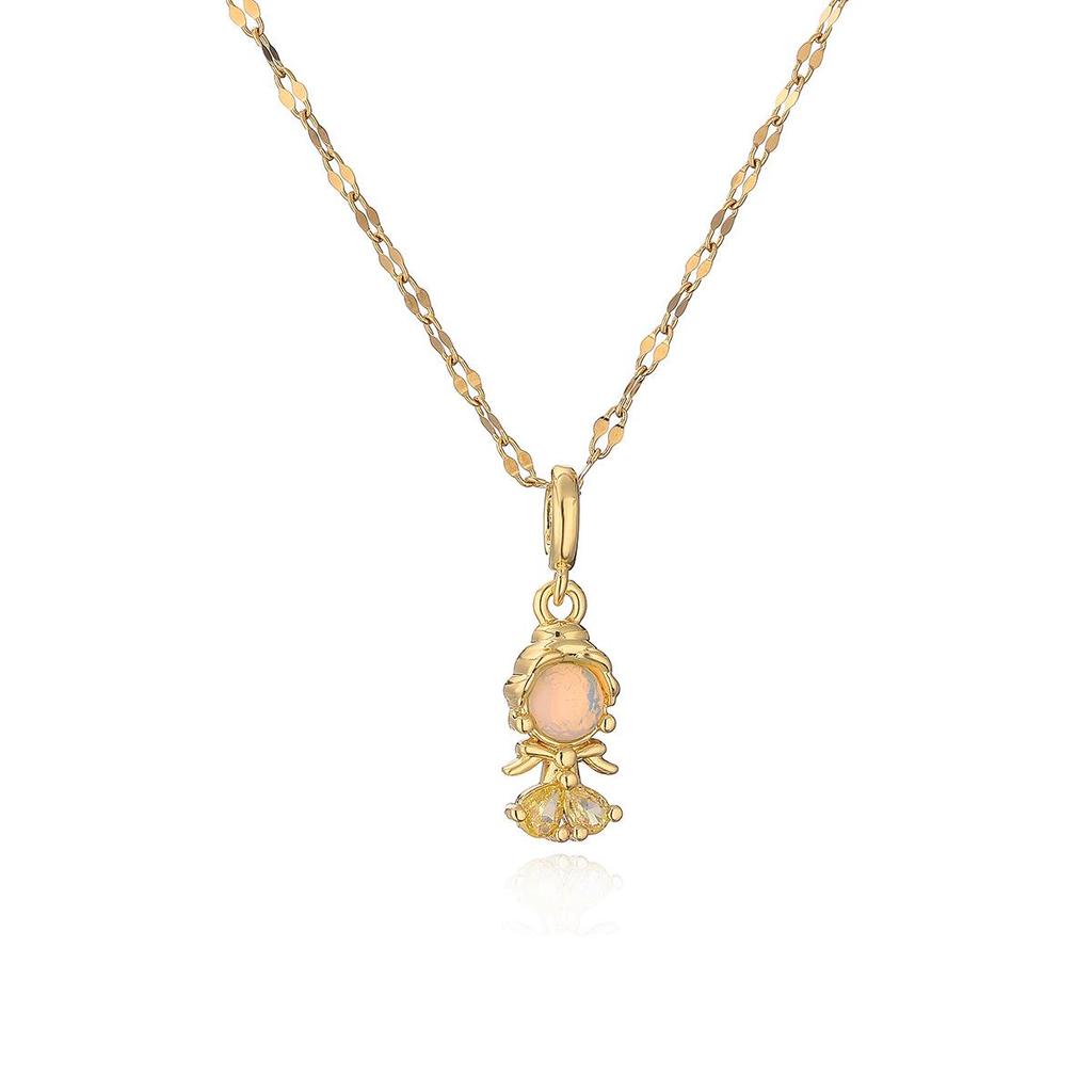 Aogou Gold-Plated Zircon Princess Necklace - Women's Exquisite Fairy Tale-Inspired Cute Collarbone Chain.
