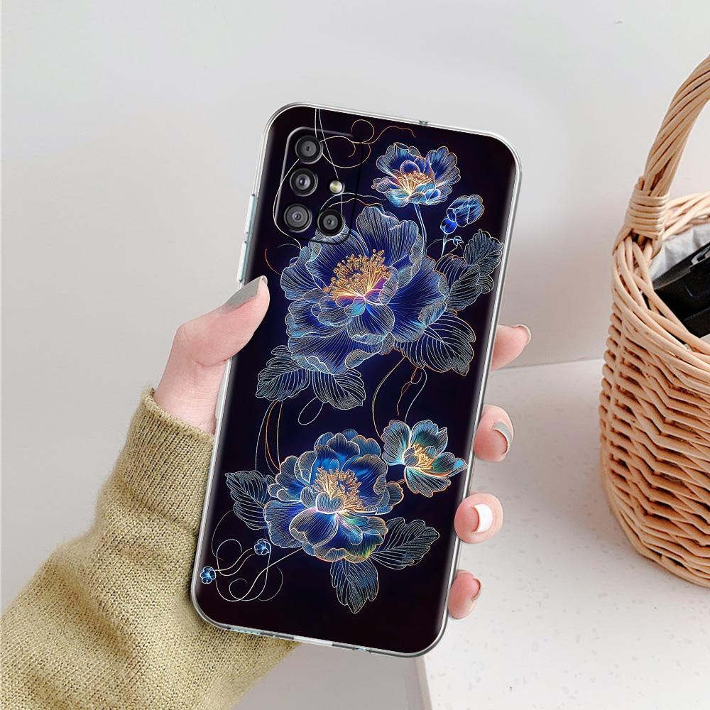 Case For Samsung A15 A13 A35 A55 A51 A71 A41 A31 A21S A03S A05 A17 A23 A25 A33 A53 A73 5G A07 4G Cover Ink Wash Painting Flower