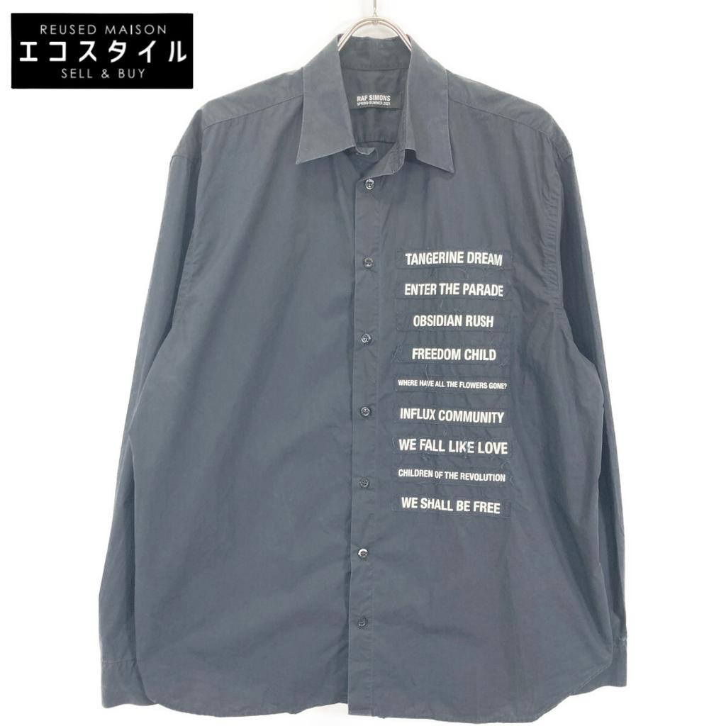 Raf Simons Black 211-M280 Patched Boxy Fit Shirt 21 Stainless Steel Tops 44 blackUsed