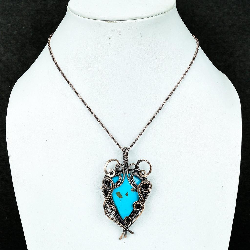 Turquoise 999 Copper Wire Wrapped Pendant, Handmade Gemstone Jewelry Pendant For Memorial Day