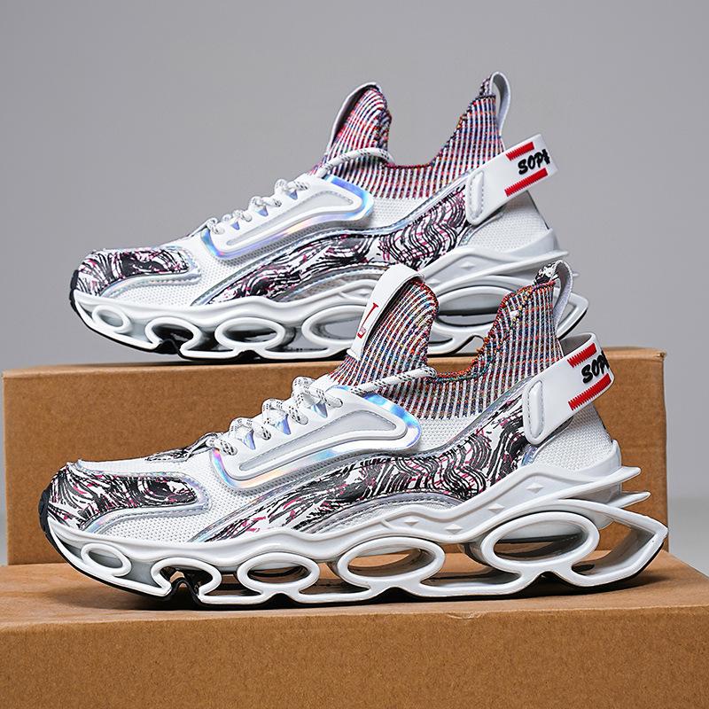 

Новые носки, лезвие, дышащие кроссовки для пап из мушиной ткани, повседневные кроссовки большого размера для мужчин 46 белый