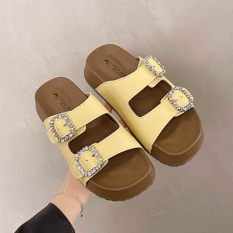 

Удобные и дышащие прохладные шлепанцы с вырезами, новые ретро-повседневные прохладные шлепанцы с пряжкой из стразов, лето 2025 40 жёлтый