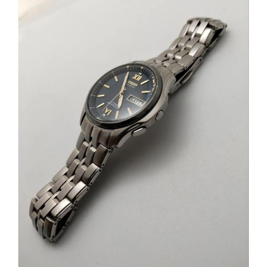 Used [Secondary Battery Replaced] Citizen Attesa Radio-Controlled Solar Watch Titanium Navy Dial