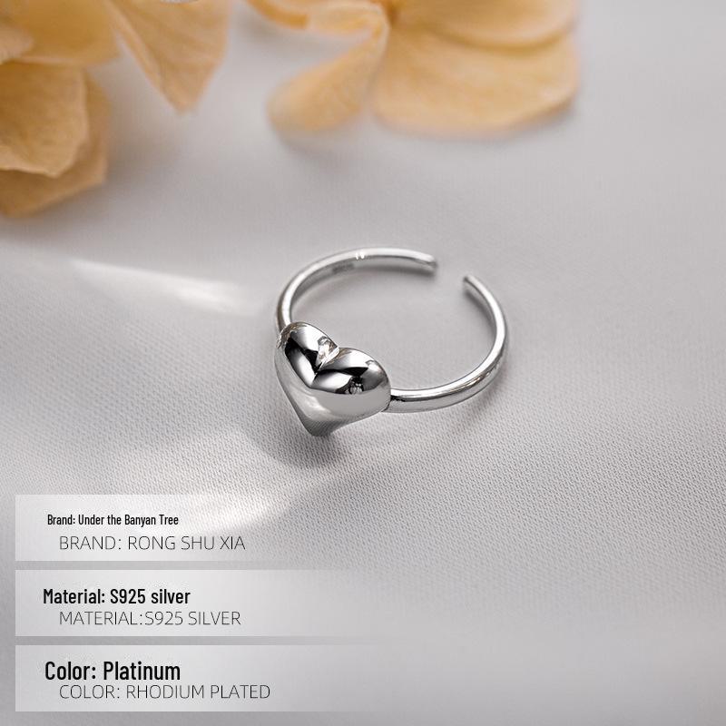 Banyan Tree S925 Silver Luxury Heart Ring - Minimalist Cold Style for Women