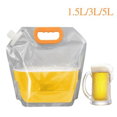 1.5/3/5L Borsa Pieghevole per Birra Trasparente Stand-Up Plastica Sacchetto per Confezionamento Succo Latte Campeggio All'aperto Escursionismo Borse d'Acqua Portatili