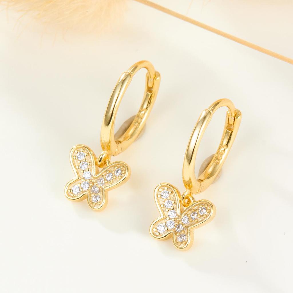 INS Style 925 Sterling Silver Butterfly Zircon Ear Studs & Hoops Earrings for Women