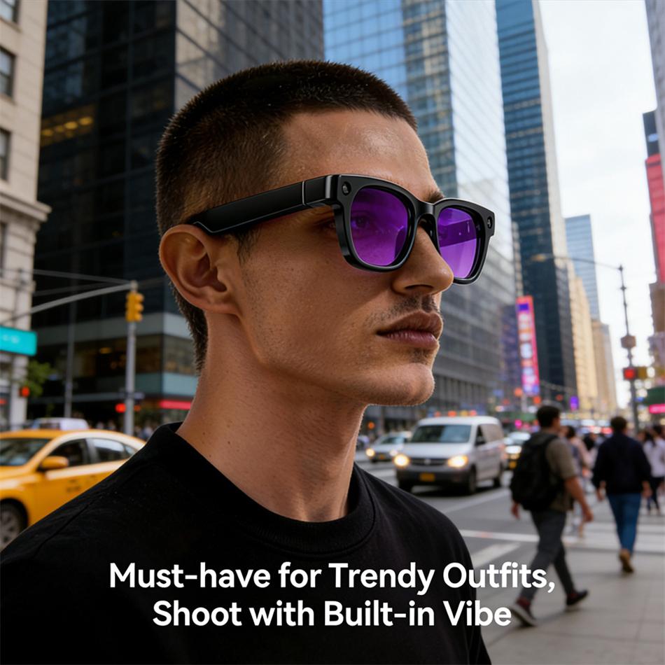 HD-Kamera Smart Glasses KI-Übersetzung Bluetooth-Anruf Tragbare Brille Leichtgewicht Reise Vlogging Outdoor-Sport Kompatibel Android iOS 800 Megapixel