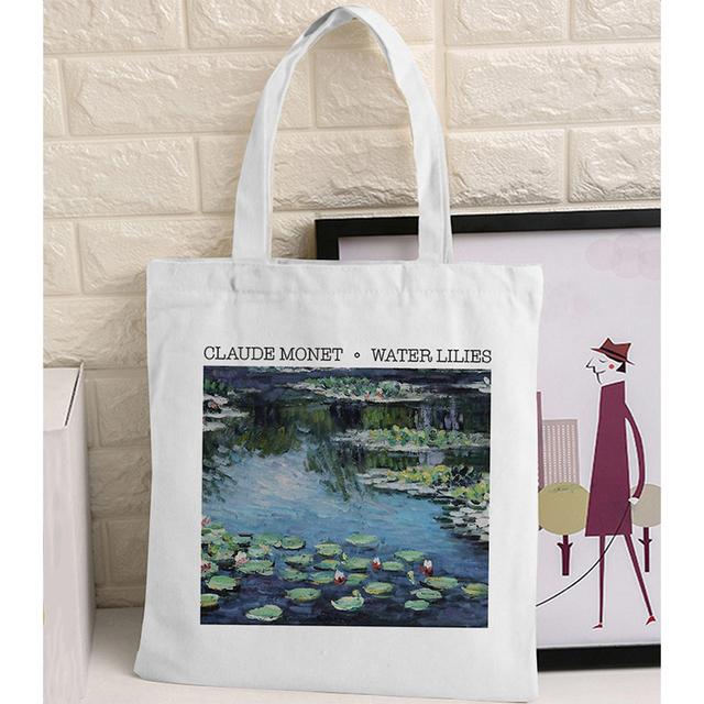 Women Graphic College Harajuku Shopper Bag Van Gogh Sunflower Starry Sky Shopping Bag Women Canvas Shoulder Bag Large Tote Bag