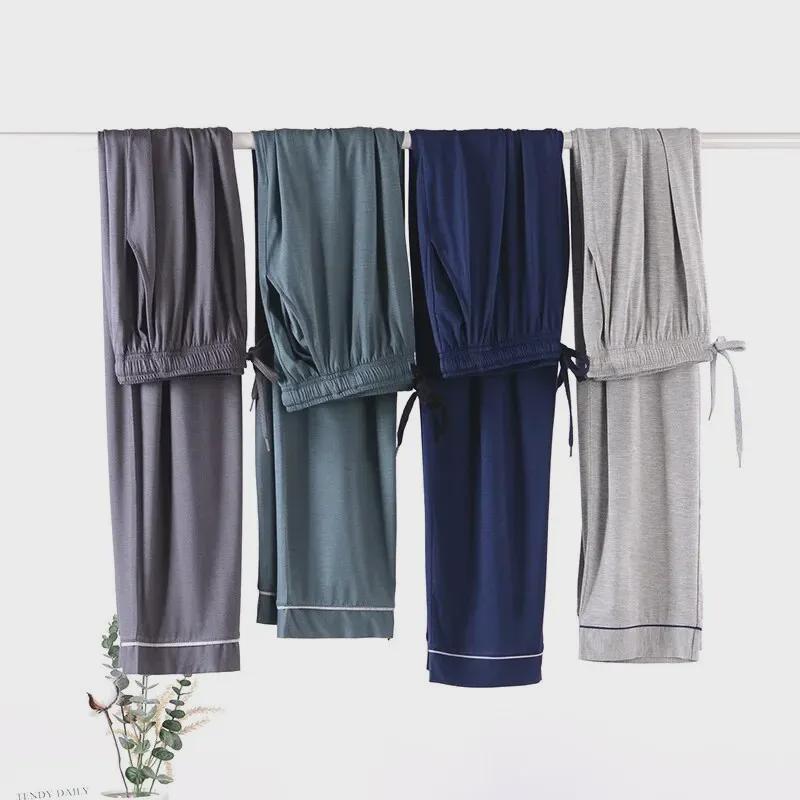 Pantaloni de pijama modal ocazional pentru bărbați – pantaloni largi, subțiri pentru acasă pentru ținute de interior/exterior