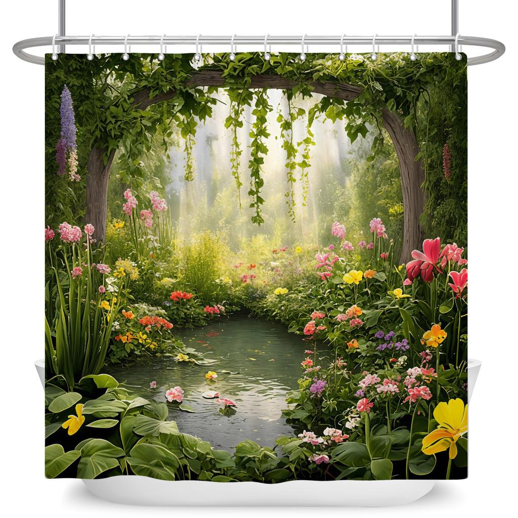 Tropical Forest Shower Curtain Natural Scenery Waterproof Trees Moss Bathroom Partition Screen Bath Curtain Polyester With Hooks