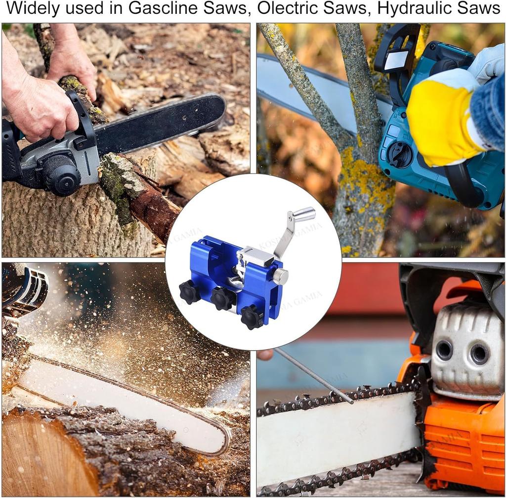 Chainsaw Sharpener Hand-Cranked Chainsaw Chain Sharpening Jig with 3Grinding Rod Portable Chainsaw Sharpening Tool for Chain Saw