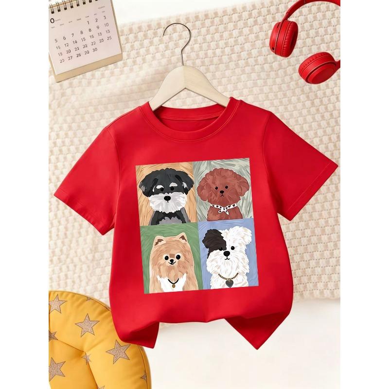 European Sizes Boys' Fashion Short-Sleeve T-Shirt  / Preppy Style Short-Sleeve T-Shirt / Sporty Fashion T-Shirt with Cute Puppy Print Element