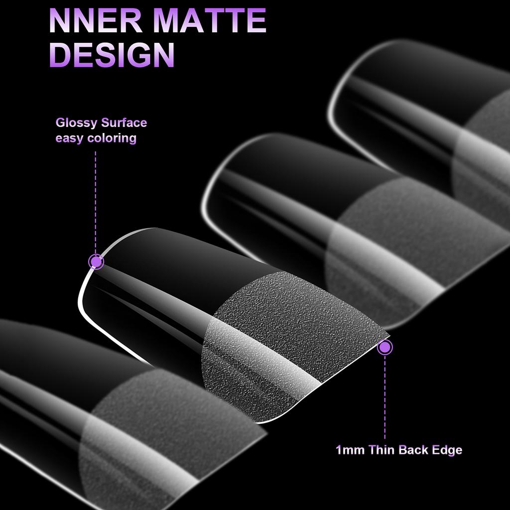 100pcs Acrylic Nails Fake Capsule Half Matte Short Square Artificial Nail Extension Soft Gel Tips Accessories Tools Nail Supplie