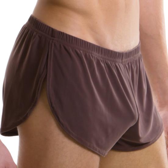 Solid Color Casual Men Elastic Waistband Split Shorts Underwear Home Sportswear