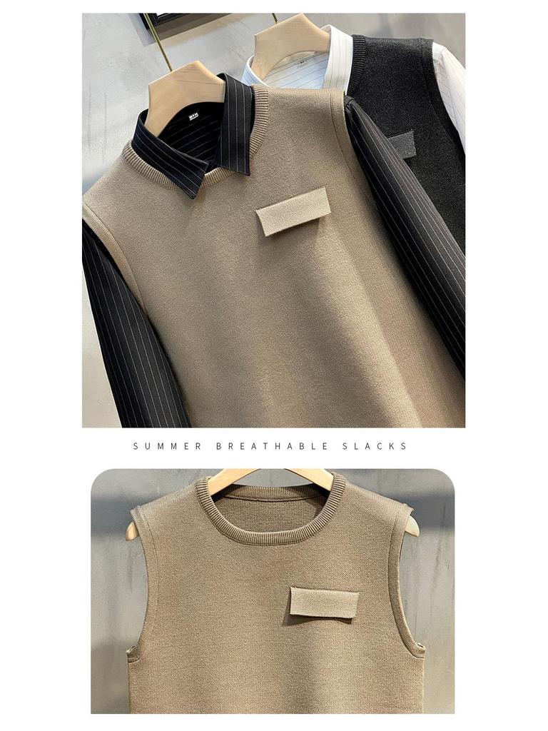 Men's Solid Color Sleeveless Knitted Sweater Vest - Round Neck, Thick, Autumn/Winter 2022 Collection