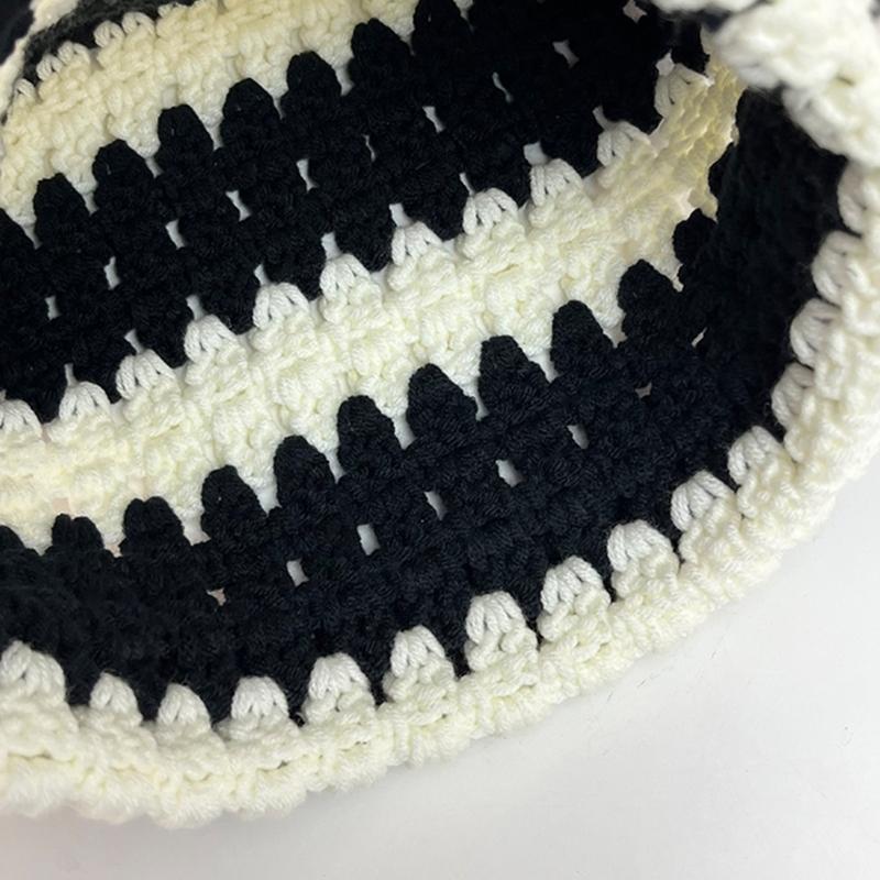 Y2K Devil Striped Knitted Hat Knitted Stripe Pattern Hat for Women Men Keep Ear Warm Hat with Paper Clip Decor