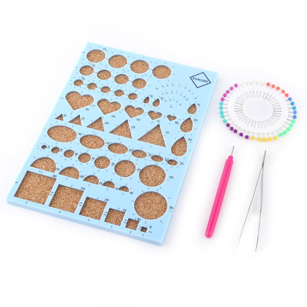 Paper Craft Template Board Tweezer Pins Slotted Pen Quilling Tools Kit (Blue)