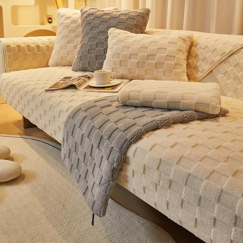 

New Solid Color Plaid Sofa Cushion, Thickened Non-Slip Seat Cushion In Winter, Backrest Sofa Cover Cover Cloth 70*70cm