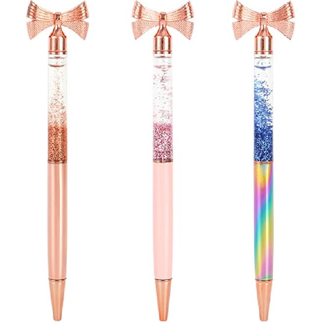 3 Pieces Bow Decoration Twist Metal Ballpoint Pen Ball Pen 1.0 MM Black Ink