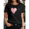 European Size Women'S Heart  Love Printed T-Shirt | Soft And Stretchy Short-Sleeved Crew Neck Casual Top, Medium Elasticity