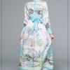 Frühling Herbst Damen Designer Vintage Print Laufstegkleid O-Ausschnitt Lang Maxi Party Hemdkleider