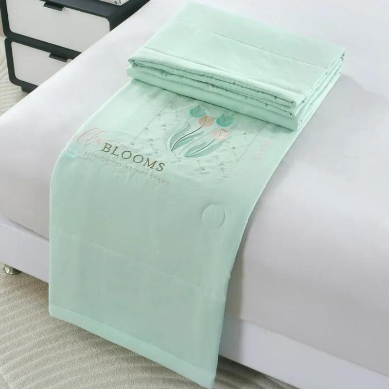 2025 New Knitted Cotton Double-layer Yarn Summer Quilt Cool Cloud Cotton Summer Cool Quilt Solid Color Thin Machine Washable