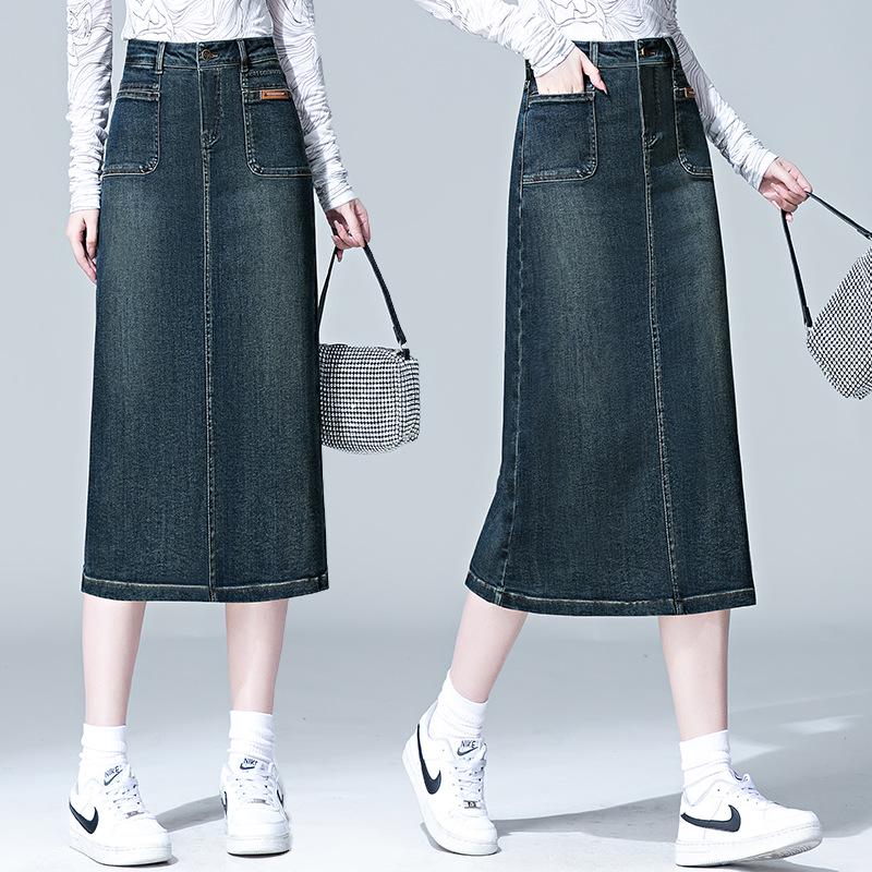 Women's High-Waisted A-Line Denim Skirt - Slimming, Medium-Length Pencil Style for Spring/Autumn 2026