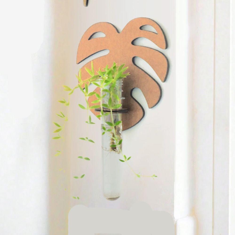 Leaf Shape Hydroponic Vase Wooden Hanging Planter Gifts Wall Hanging Vase  Home/Office Decor