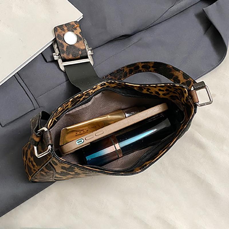 PU Women Crossbody Bag Leopard Print Bag Fashion One-shoulder Underarm Bag Niche Design Messenger Bag