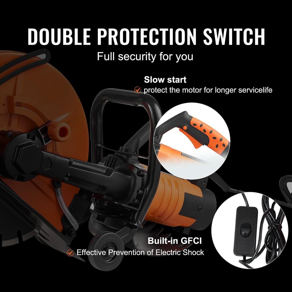 14'' Electric Concrete Saw Wet/Dry Saw Cutter with Water Pump and Blade