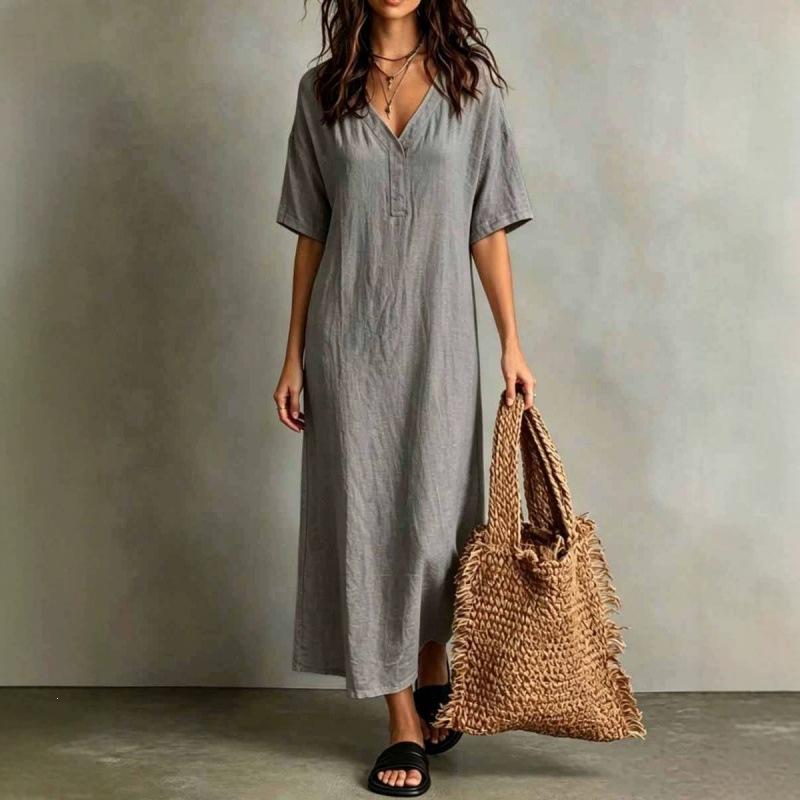 European and American new women s clothing Bohemian loose V-neck vacation dress women S