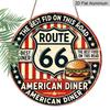 2D Flat 1pc, 8x8 in, Vintage Route 66 Metal Sign - Durable Aluminum, American Retro Diner Decor with Classic Hamburger Design, Ideal for Home