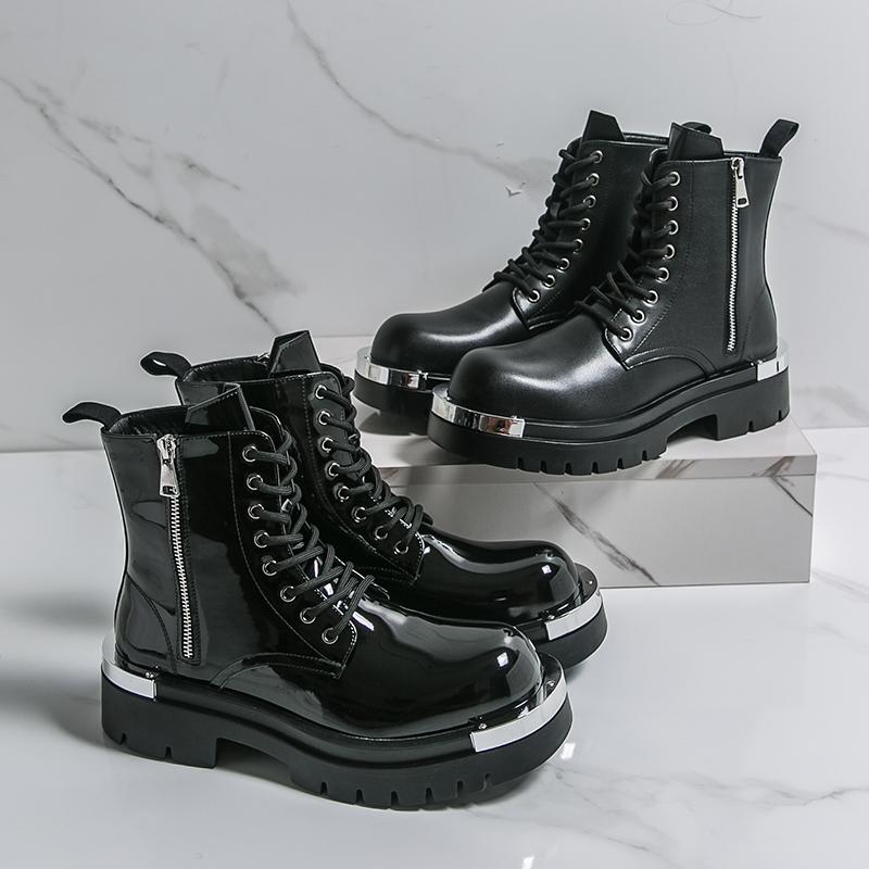 Fashion Winter Men Business Chelsea Boots Black Men Thick-soled Anti-slip Laced Business Fashion Motorcycle Boots Work Boots Sizes 38-46