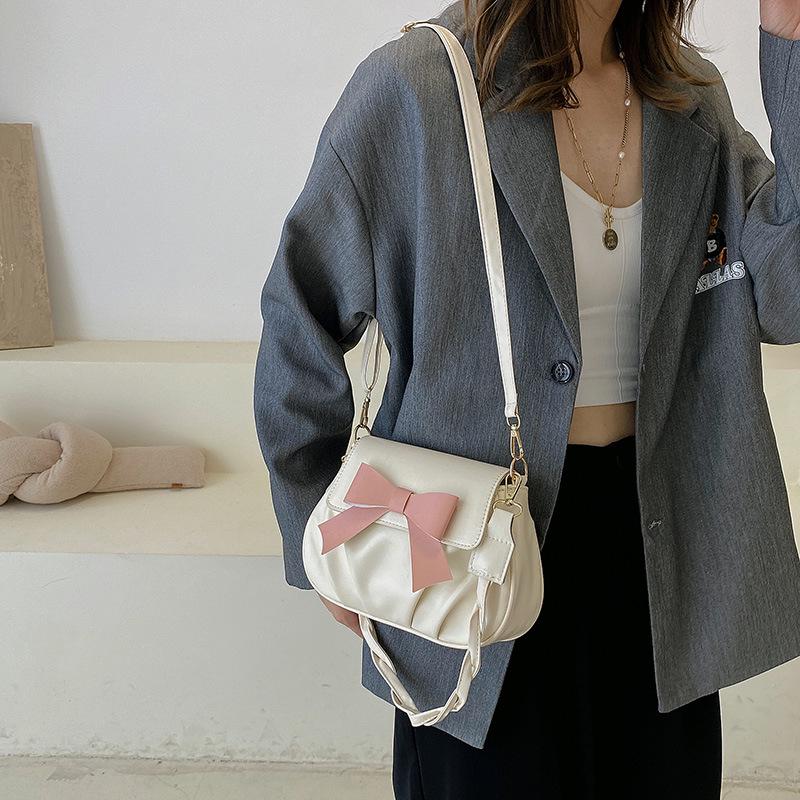Women's Solid Bowknot Pleated Crossbody Bag - New 2023 Retro Fashion with Twist Strap