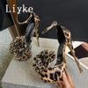 Fashion Liyke PVC Transparent Women Sexy Leopard Print Platform Sandal Fashion Big Flowers Open Toe Super High Heels Party Stripper Shoe