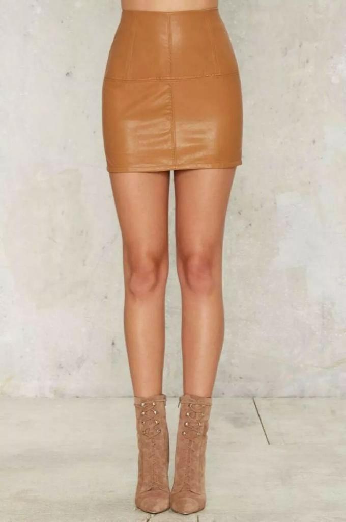 Genuine Lambskin Leather Formal Party Wear Skirt Handmade Women's Casual Brown