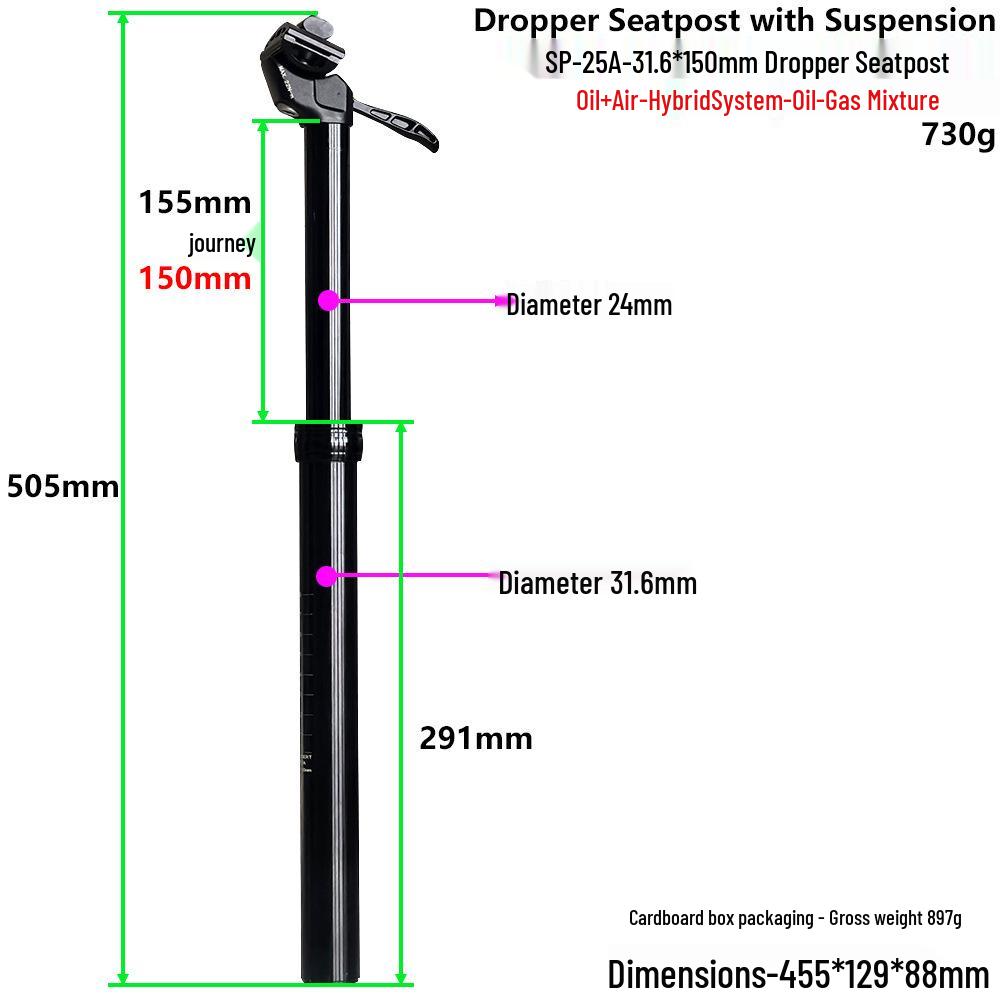Hydraulic Shock-Absorbing Seatpost for Mountain Bikes - Multiple Sizes Available